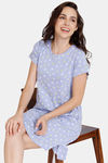 Zivame Bunny Rolls Knit Cotton Knee Length Nightdress - Sweet Lavender — thumbnail 4
